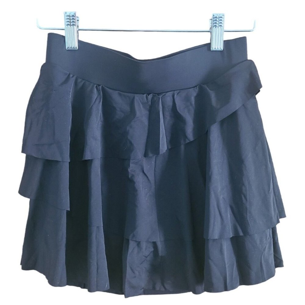 Women's Black Tiered Tennis Golf Skirt Skort Pocket Spandex Size MED 6-8 (WT014)